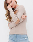 Ribbed Fitted Long Sleeve Top with Chest Cutout