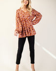 Celeste Full Size Floral V-Neck Balloon Sleeve Blouse