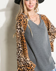 e Luna PLUS Solid Cheetah Mixed Blouse