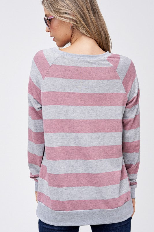 Plus Big Stripe Sweatshirt Top - Online Only