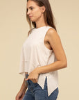 ZENANA Shark Bite Side Slit Short Sleeveless Top