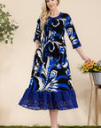 Celeste Full Size Paisley Print Lace Ruffled Midi Dress