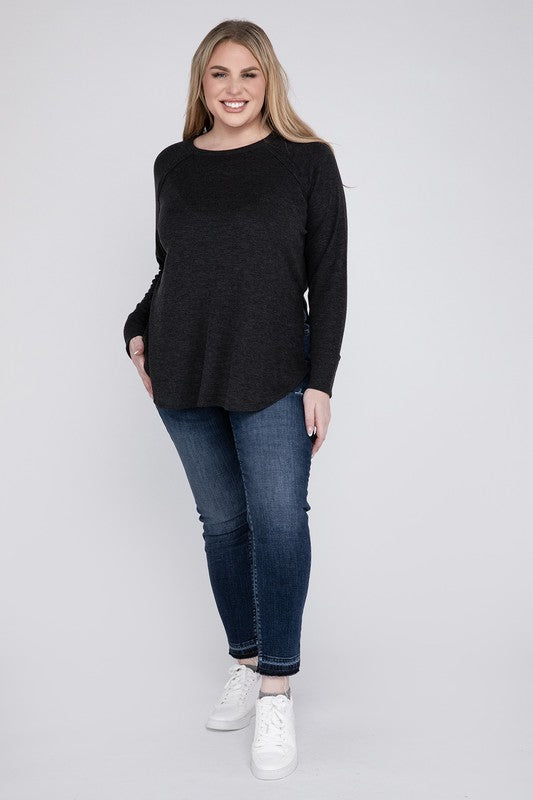 ZENANA Plus Melange Baby Waffle Long Sleeve Top