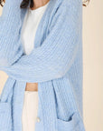 Lilou Wool Blended Cable Knit Cardigan in Light Blue