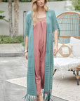 Davi & Dani Solid Long Cardigan With Fringe