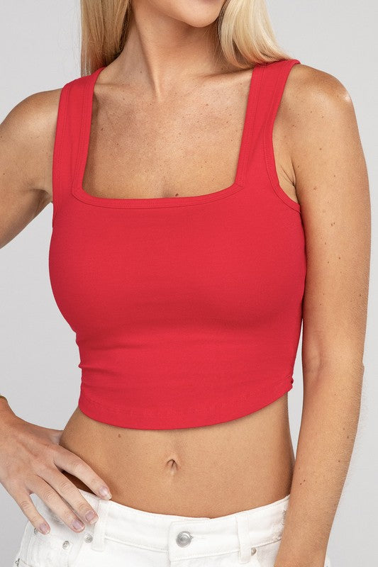 Zenana Cotton Square Neck Cropped Cami Top