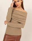 HYFVE Fuzzy Off shoulder Textured Knit Top