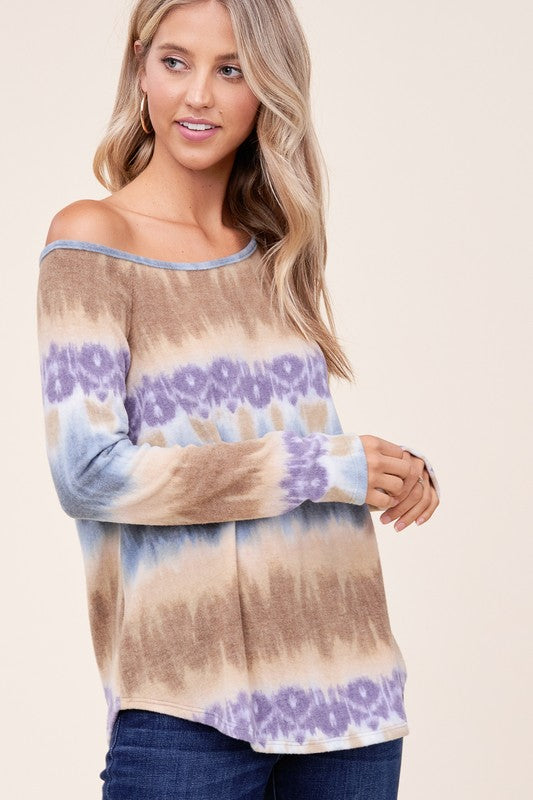 e Luna Cozy Tie Dye Print One Shoulder Top