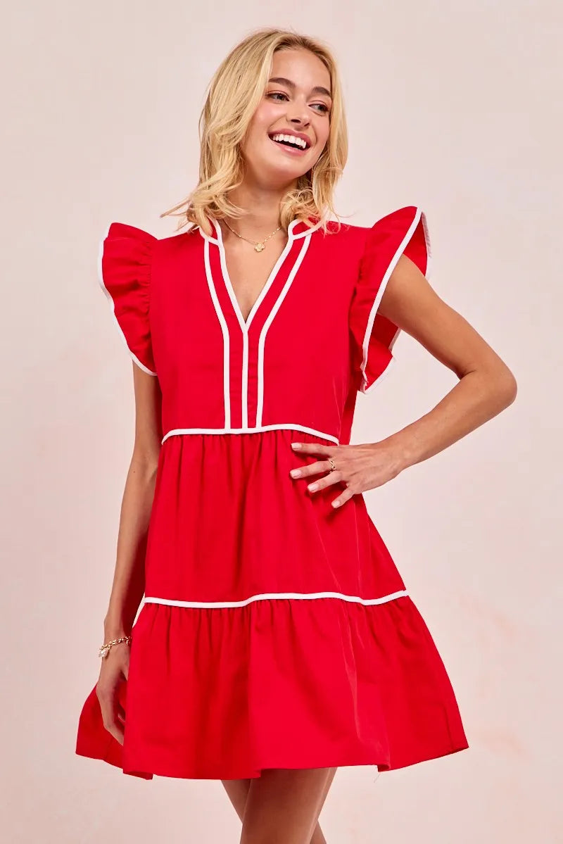 BiBi Gameday Theme Contrast Binding Ruffled Dress