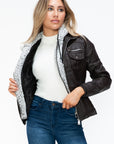 YMI Removable Faux Layered Multi-Pocket Jacket with Fuzzy Hood