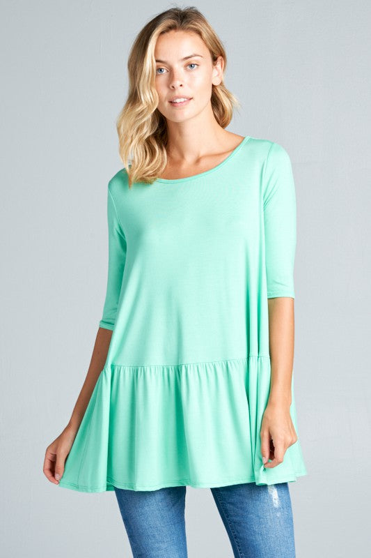 e Luna Solid Baby Doll Tunic Top