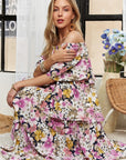 ADORA Layered Floral Off-Shoulder Short Sleeve Maxi Dress