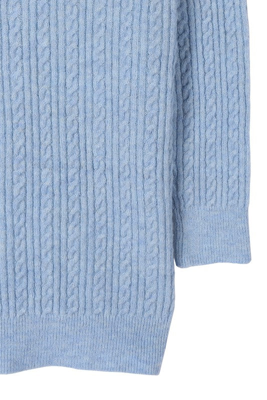 Lilou Wool Blended Cable Knit Cardigan in Light Blue