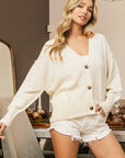 BiBi V-Neck Button Up Dropped Shoulder Cardigan