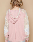 POL Star Patch Lace Long Sleeve Hooded Top