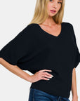 Zenana V-Neck Short Sleeve Dolman Sweater