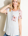 e Luna Striped Floral Mix Pocket Top