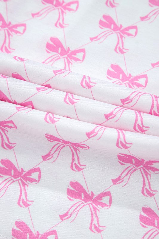 Bow Short Sleeve Top and Shorts Pajama Set