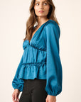 Mittoshop Satin V Neck Ruffled Tier Blouse