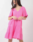 VERY J Texture V-Neck Ruffled Tiered Dress