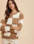 Annie Wear Checkered Round Neck Dropped Shoulder Sweater