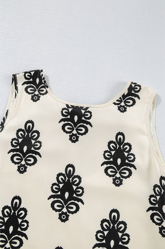 Geometric Sleeveless Hollow Bow-Back Mini Dress