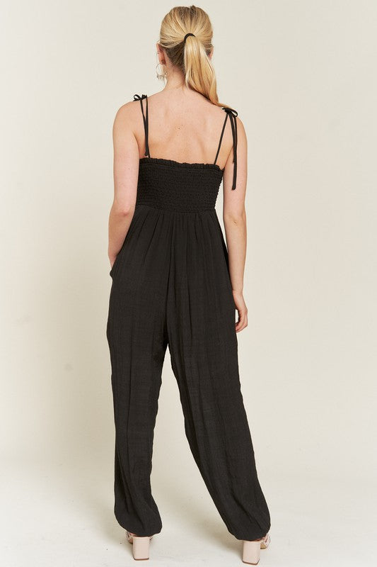 PLUS Jade By Jane Smocked Tie Strap Jumpsuit