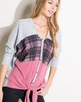 e Luna Solid Plaid Mixed Top