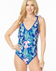 One Piece Bathing Suit Floral Print With Shoulder Tie