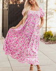 Dainty Floral Smocked Puff Sleeve Flowy Maxi Dress