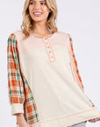 SAGE + FIG Exposed Seam Button Detail Plaid Top