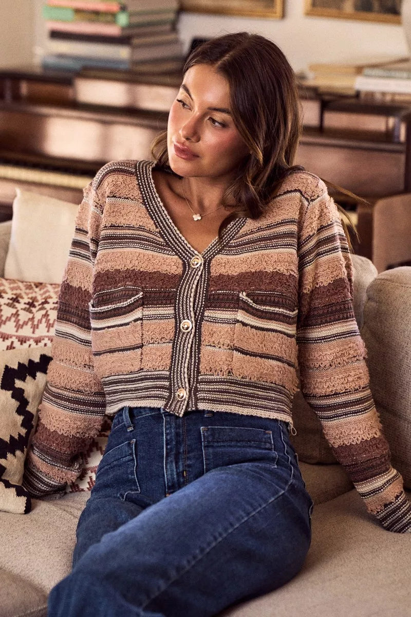 SO ME Textured Variegated Multi Color Cardigan