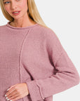 Zenana Asymmetric Hem Drop Shoulder Sweater