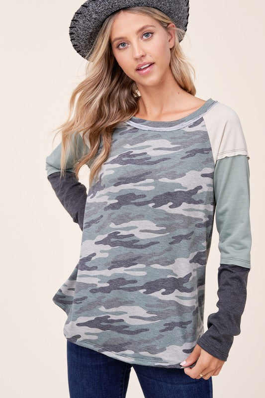 e Luna PLUS Camouflage Color Block Top