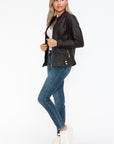 Snobbish Faux Leather Biker Jacket with Side Zip Pockets