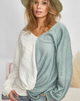 BiBi Twist Front Contrast Cable Knit Top