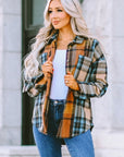 Women Plaid Block Buttoned Shirt with Pockets