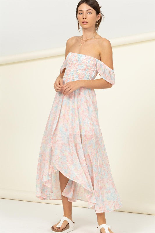 HYFVE Pastel Florals Smocked Midi Dress