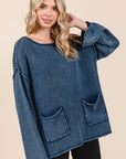 Mittoshop Mineral Wash Patch Pocket Cut Edge Sweater