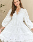 ADORA Lace Detail Tiered Eyelet V-Neck Babydoll Dress