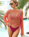 Long Sleeve Round Neck Openwork Cover-Up