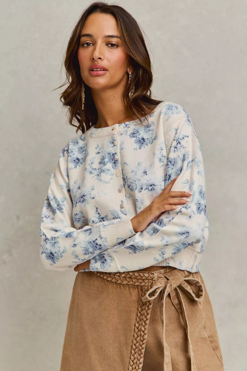SO ME | Vintage Floral Button-Down Sweater Cardigan