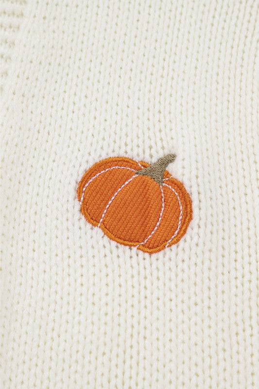 Pumpkin Embroidered Open Front Drop Shoulder Cardi