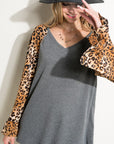 e Luna PLUS Solid Cheetah Mixed Blouse