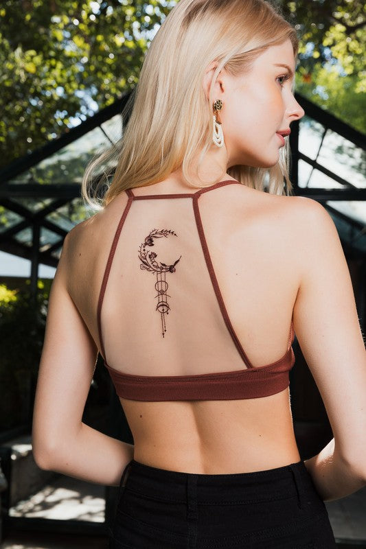Leto Accessories Crescent Moon Dream Catcher Tattoo Mesh Bralette