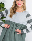 e Luna PLUS Striped Solid Mix Babydoll Top