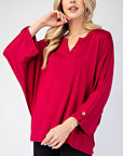 Celeste Full Size Notched Three-Quarter Sleeve Blouse