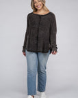 Zenana Plus Washed Baby Waffle Oversized Long Sleeve Top