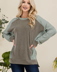 Celeste Full Size High-Low Contrast Round Neck Sweatshirt