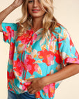 e Luna PLUS Drop Shoulder Dolman Banded Floral Woven Top